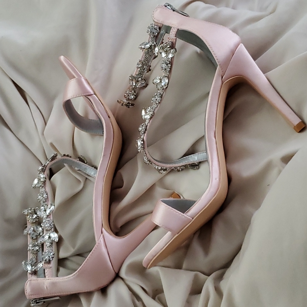 Champagne Pink Rhinestone High Heels Sz 40 EU